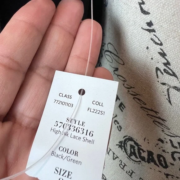 WHBM Black Green High Neck lace shell blouse NWT romantic gothic dark academia - Picture 11 of 14